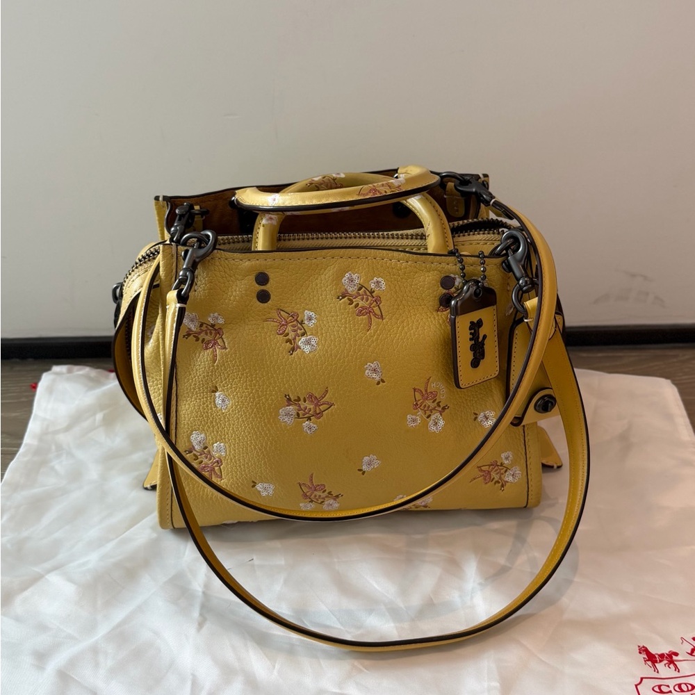 Coach 1941 Rouge 25 Yellow Floral Embroidered Leather Satchel